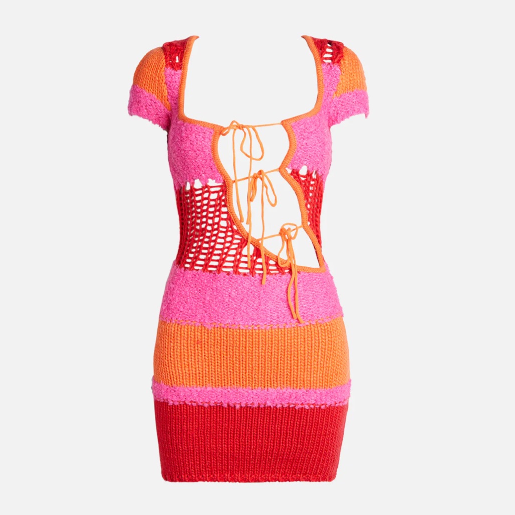 Danielle Guizio Red And Pink Knit Dress